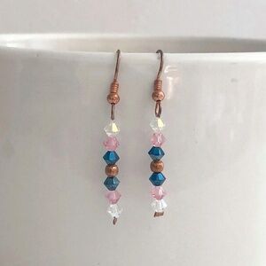 NWOT Purple drop earrings - copper and crystal long dangle earrings